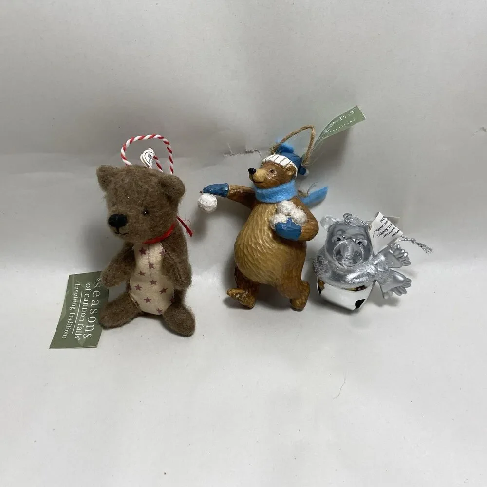 Seasons of Cannon Falls Lot of 3 Bear Ornaments Lodge Cabin Bear Lover Set